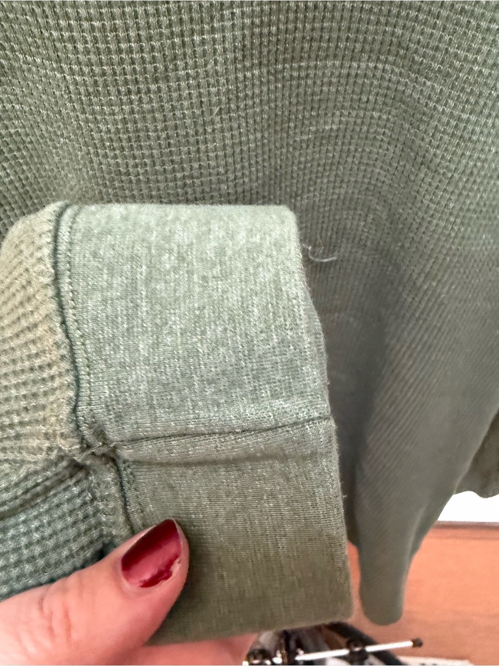 Men's Olive Green Waffle Knit Long-Sleeve Crew - Picture 4 of 8